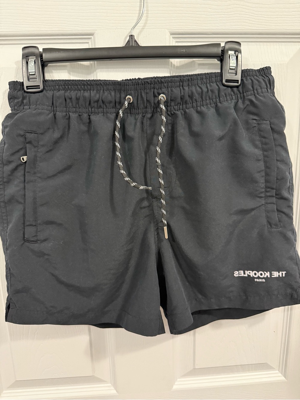The Kooples Paris Black men’s Drawstring Swim Shorts with Contrasting Cord